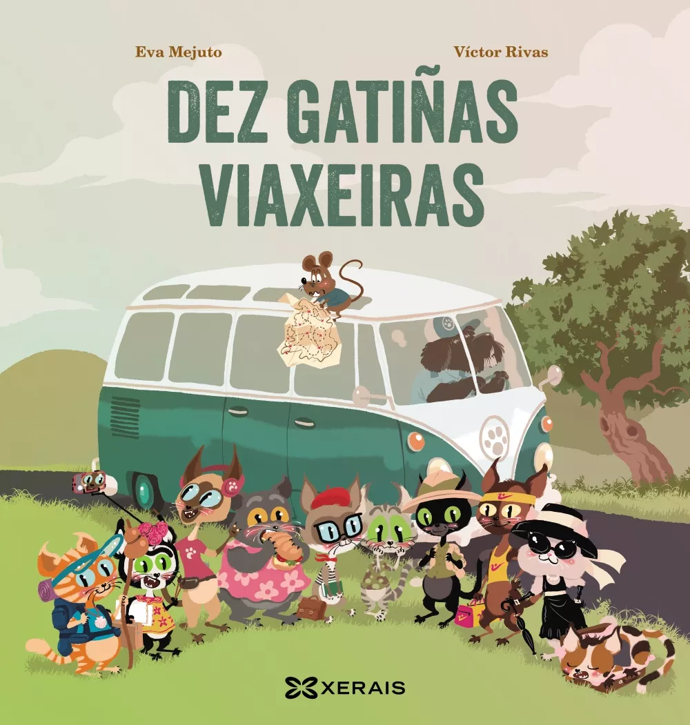 Portada del Libro Dez Gatiñas Viaxeiras de Eva Mejuto - 9788491216070
