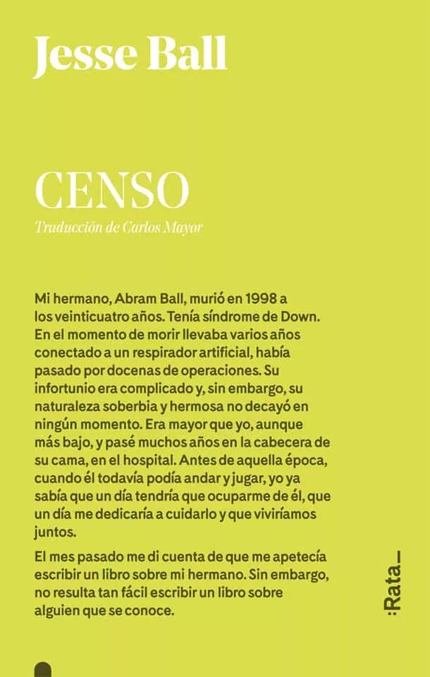 Portada del Libro Censo de Jesse Ball - 9788416738304