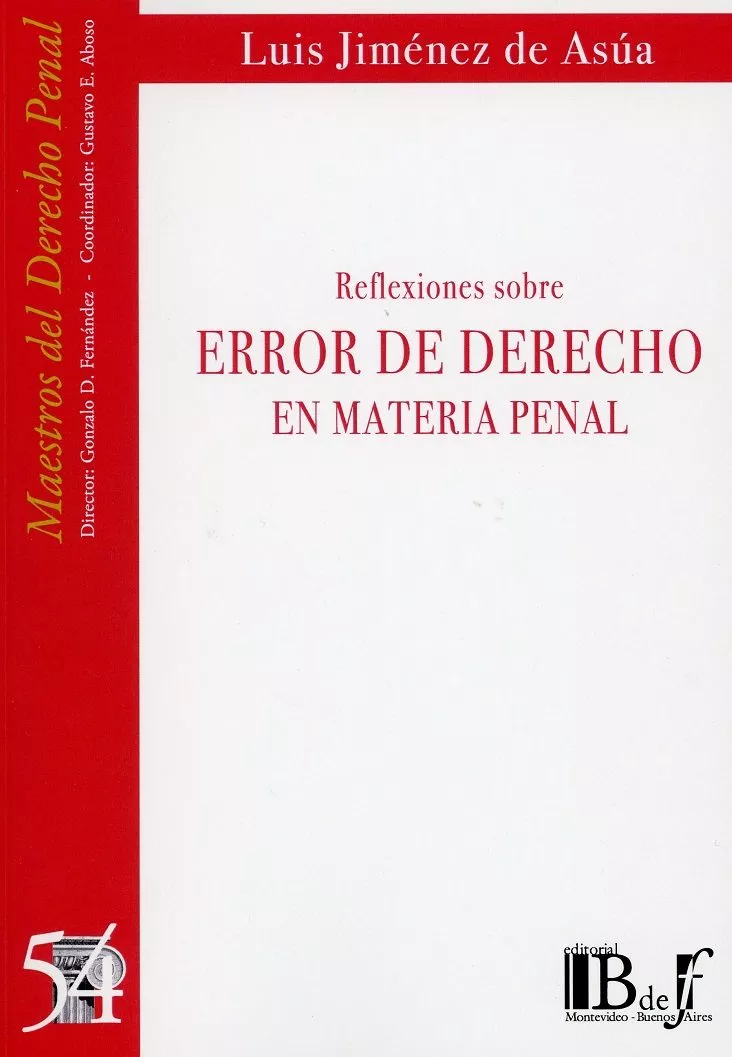 Portada del Libro Reflexiones Sobre Error De Derecho En Materia Penal de Luis Jimenez De Asua - 9789974745872