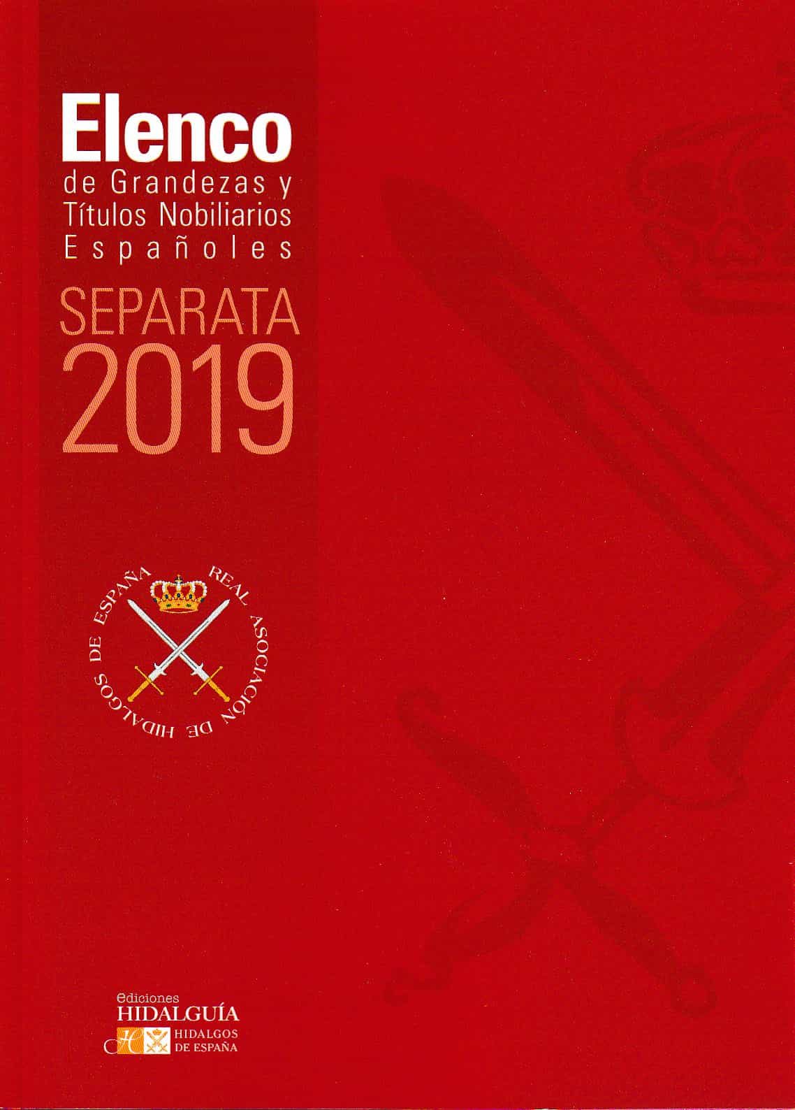 Portada del Libro Elenco De Grandezas Y Titulos Nobiliarios Españoles. Separata 2019 de Manuel Pardo De Vera Y Diaz - 9788494841071