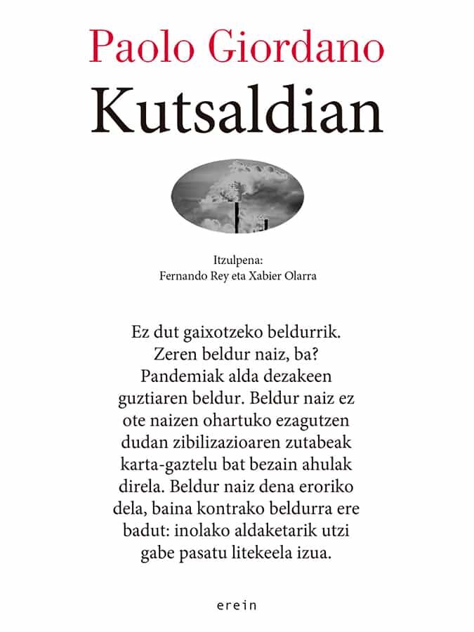 Portada del Libro Kutsaldian de Paolo Giordano - 9788491096207