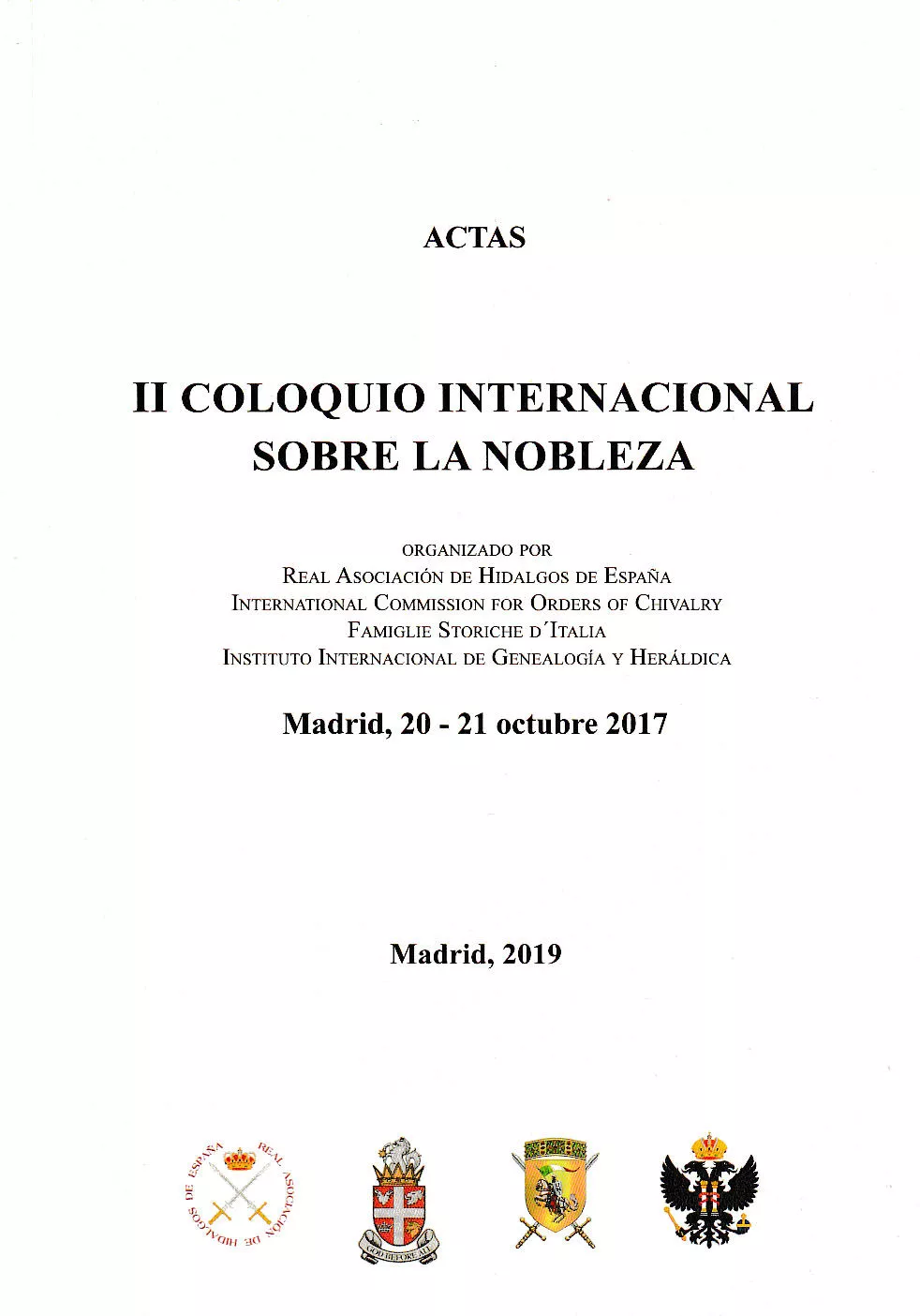 Portada del Libro Actas Ii Coloquio Internacional Sobre La Nobleza (Madrid 20-21 Octubre de Vv.Aa. - 9788494841057