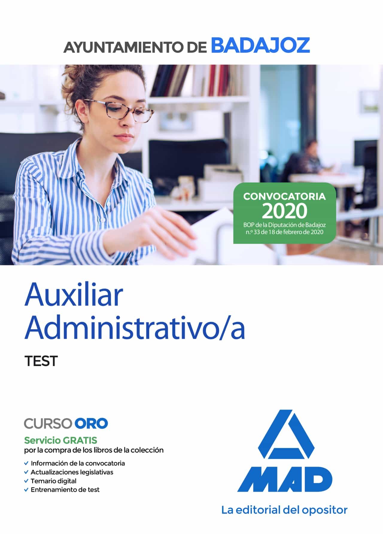 Portada del Libro Auxiliar Administrativo Del Ayuntamiento De Badajoz. Test de Vv.Aa. - 9788414236673