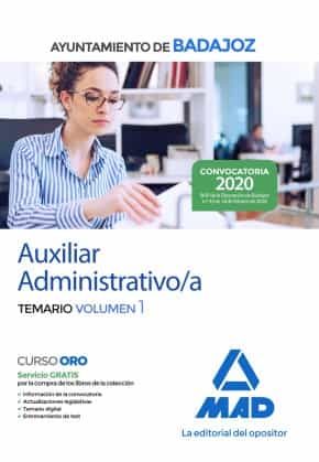 Portada del Libro Auxiliar Administrativo/A Del Ayuntamiento De Badajoz. Temario Vol.1 de Vv.Aa. - 9788414236161