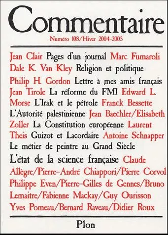 Portada del Libro Commentaire Nº 108 (Hiver 2004-2005) de Vv.Aa. - 9782259200233