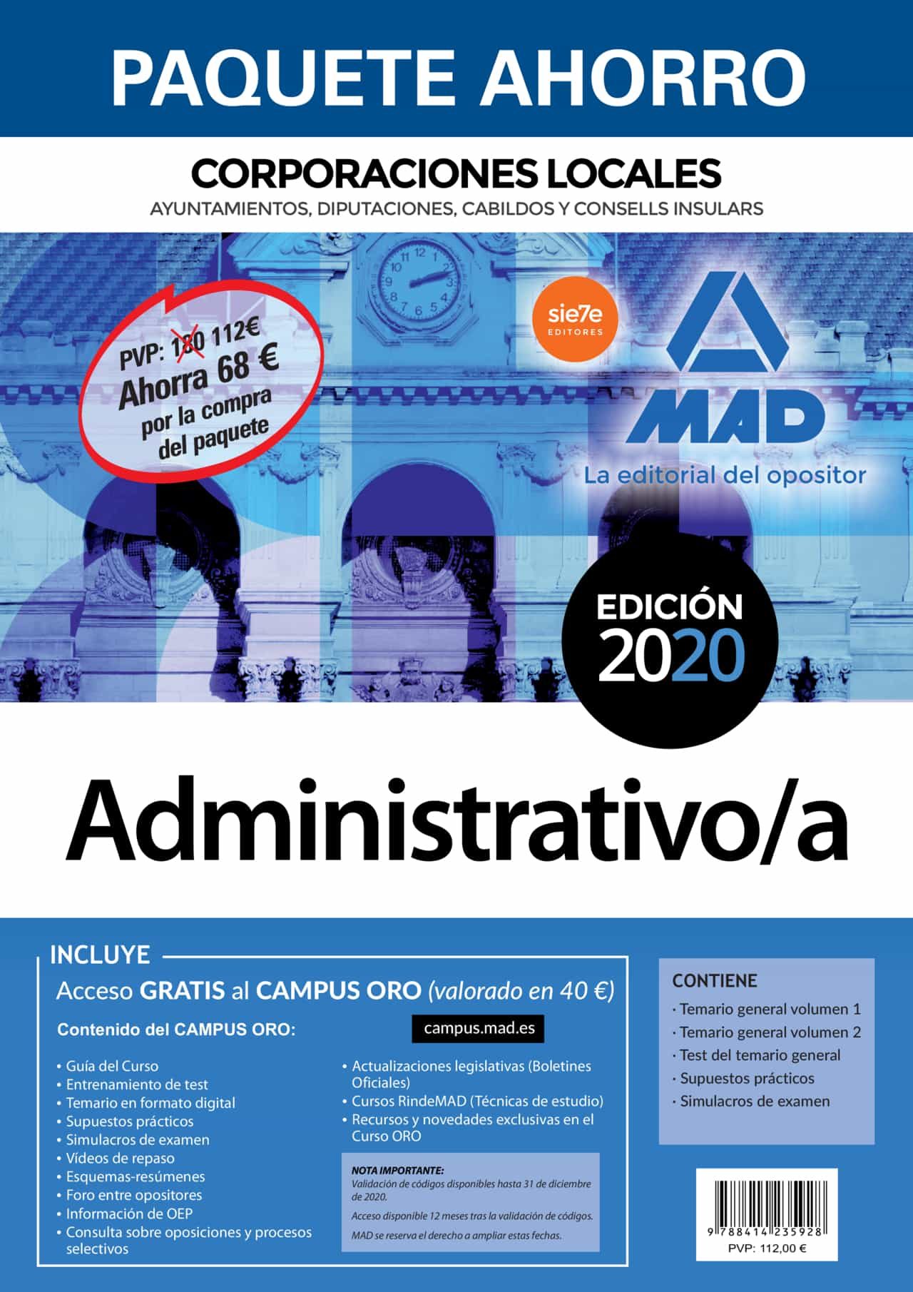 Portada del Libro Paquete Ahorro Administrativo De Corporaciones Locales (Incluye Temari de Vv.Aa. - 9788414235928