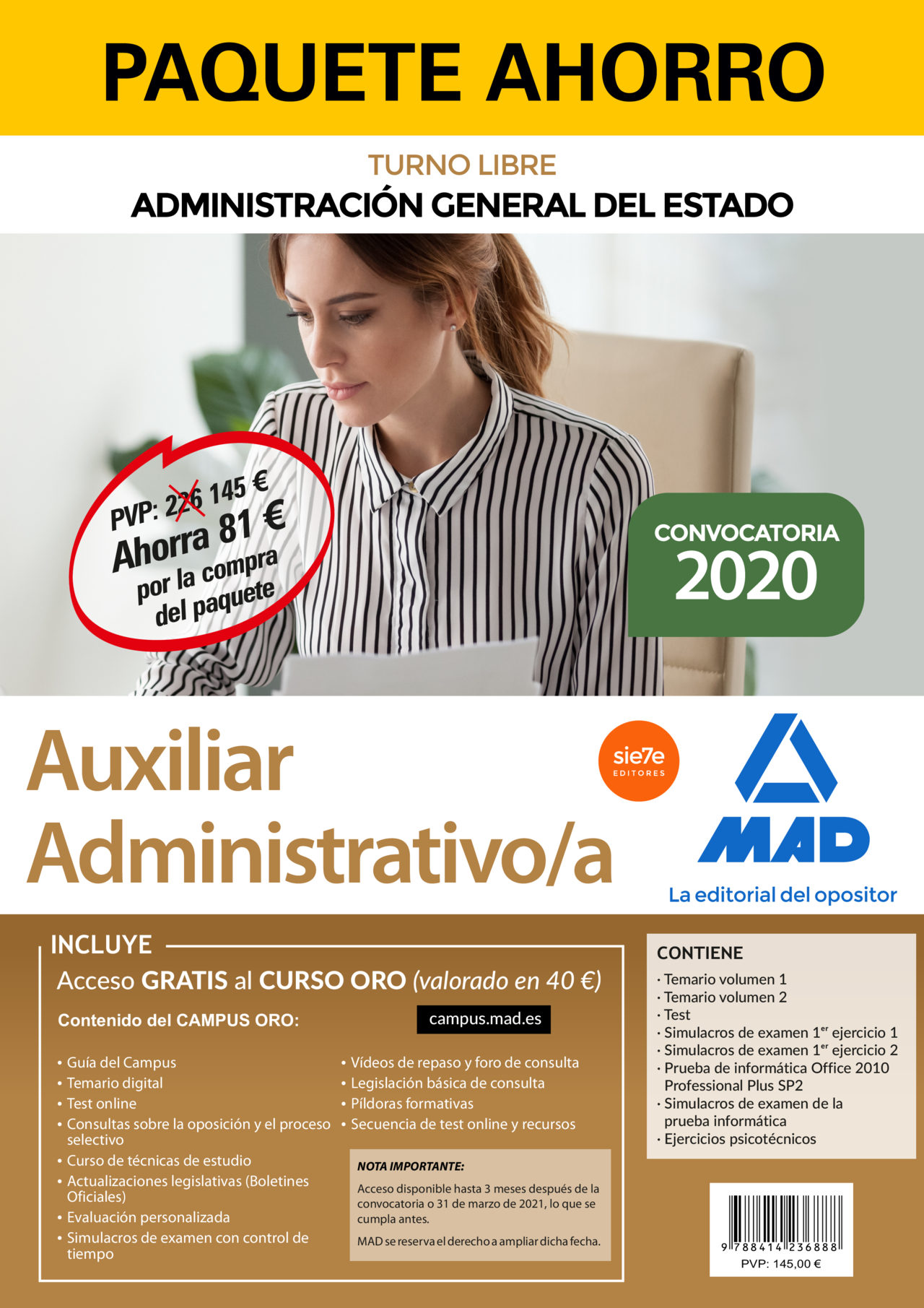 Portada del Libro Paquete Ahorro Auxiliar Administrativo De La Administración General De de Vv.Aa. - 9788414236888