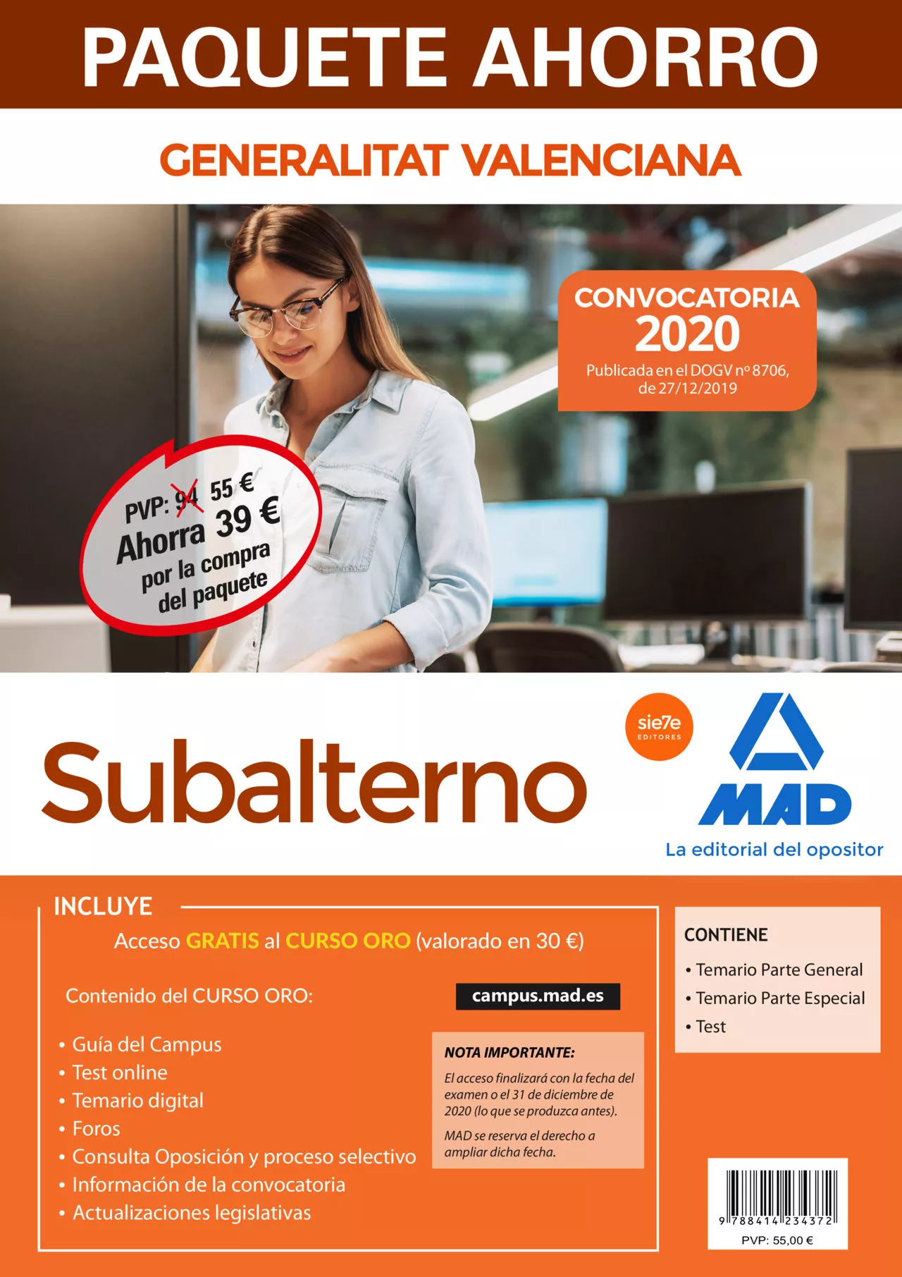 Portada del Libro Paquete Ahorro Subalterno De La Generalitat Valenciana. Ahorra 39 ¤.(I de Vv.Aa. - 9788414234372